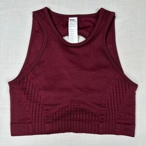 Fabletics Seamless Low Impact Sports Bra Medium Open Back Burgundy Merlot NEW
